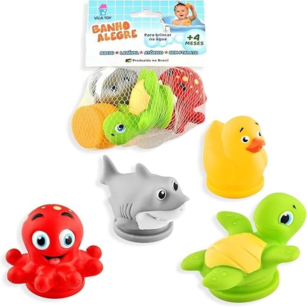 Kit Brinquedos de Banho para Bebês +4 Meses Animais Marinhos e Patinho ...